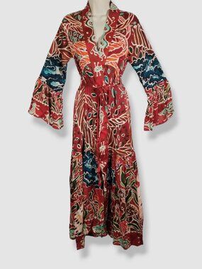 Carolina K Women's Red Nico Bell-Sleeve Self-Tie Wrap Cover-up Robe Size S